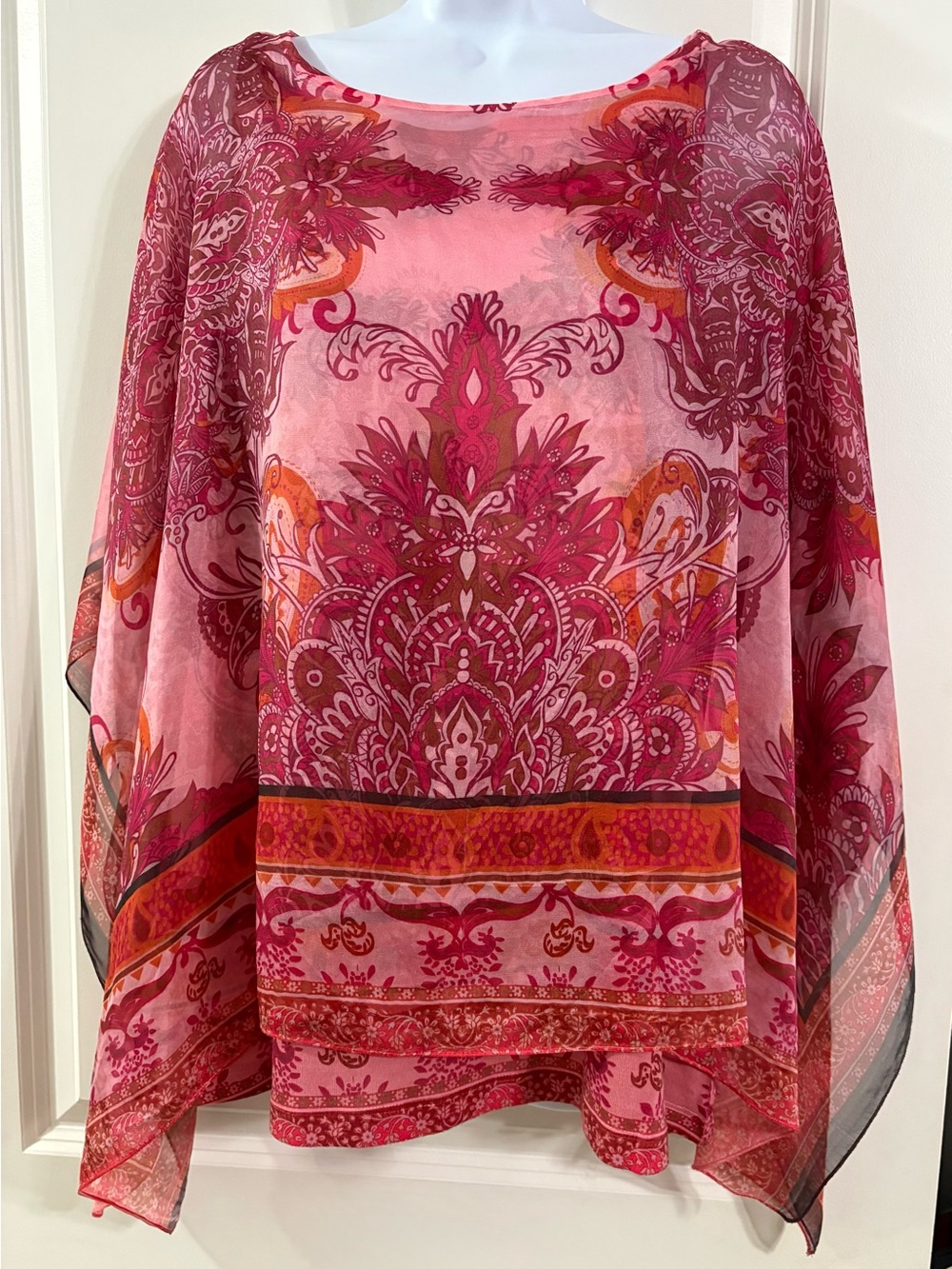 DB Established 1962 2X Pink Paisley Boho Sheer Poncho Blouse
